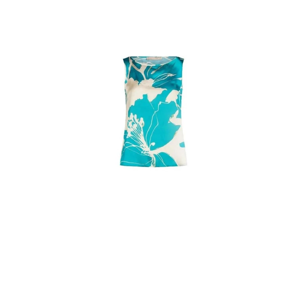 RINASCIMENTO Bloemenprint Zijden Mouwloze Blouse Top Blue Dames