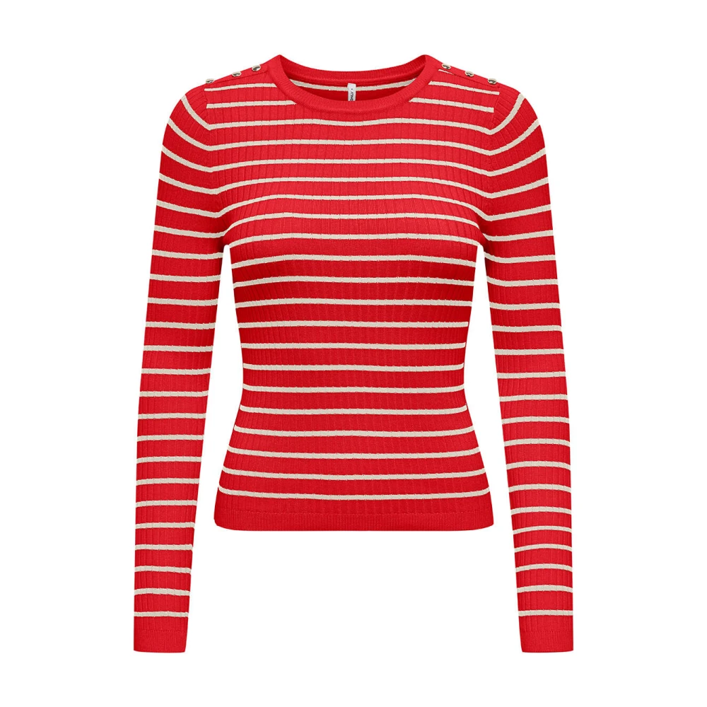 Only Gestreepte lange mouw knoop hals top Red Dames