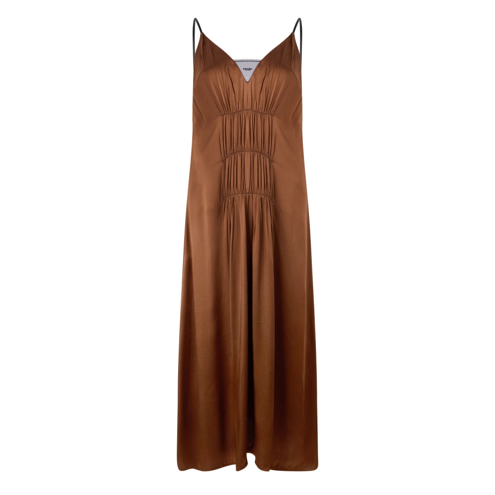 Prada Women's Brown Crepe Satin Midi Dress - Midi Dresses - S - Dresses