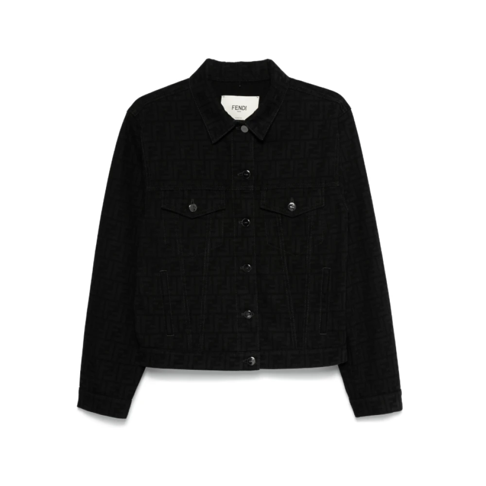 Fendi Zwarte Denimjack met FF Motief Black Dames