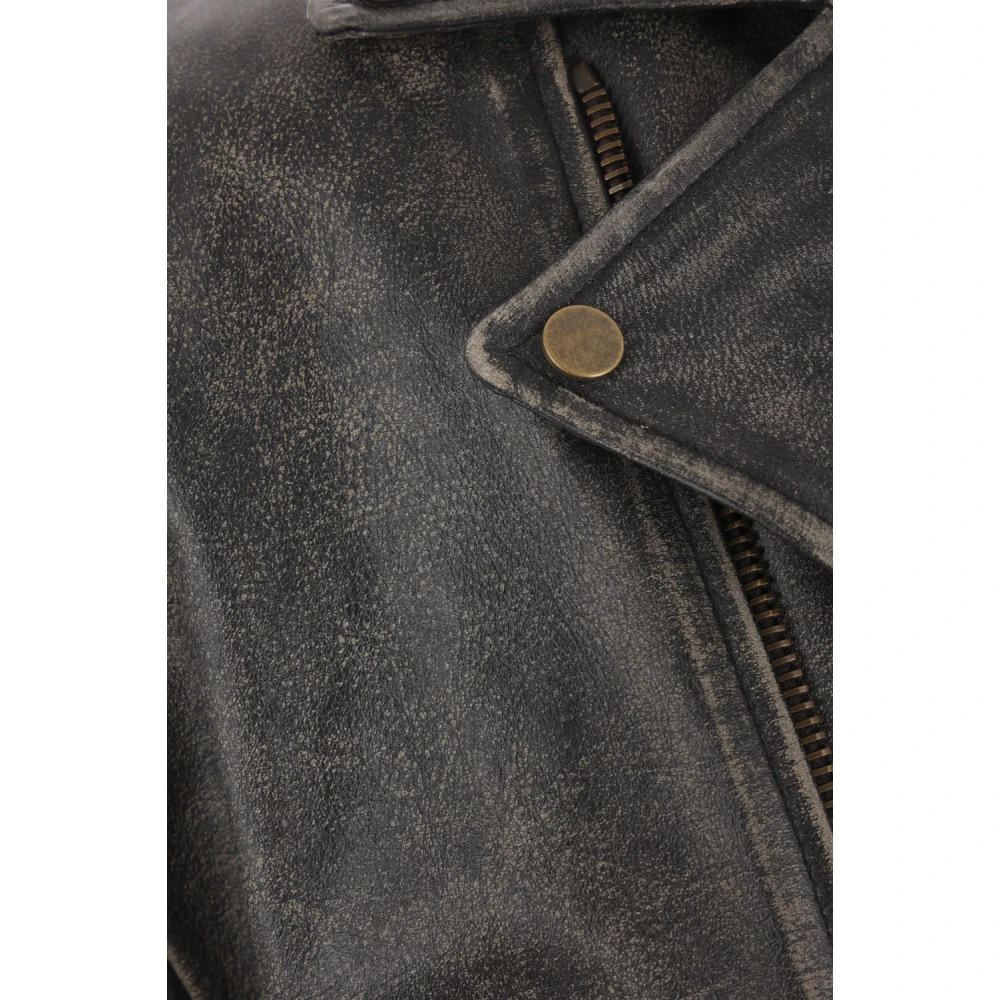 Acne Studios Zwarte Bikerjas Vintage Stijl Black Heren