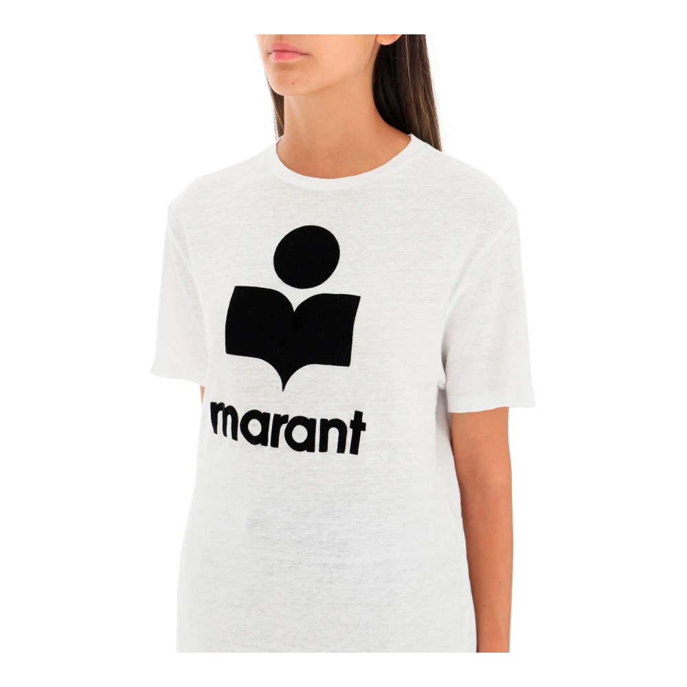 Isabel Marant Étoile Linnen Jersey T-shirt met Flocked Logo White Dames