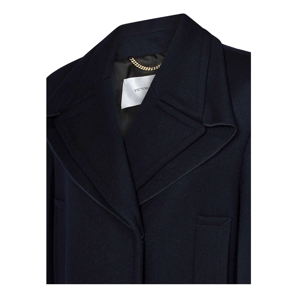 Victoria Beckham Blauwe Double-Breasted Wollen Jas Blue Dames