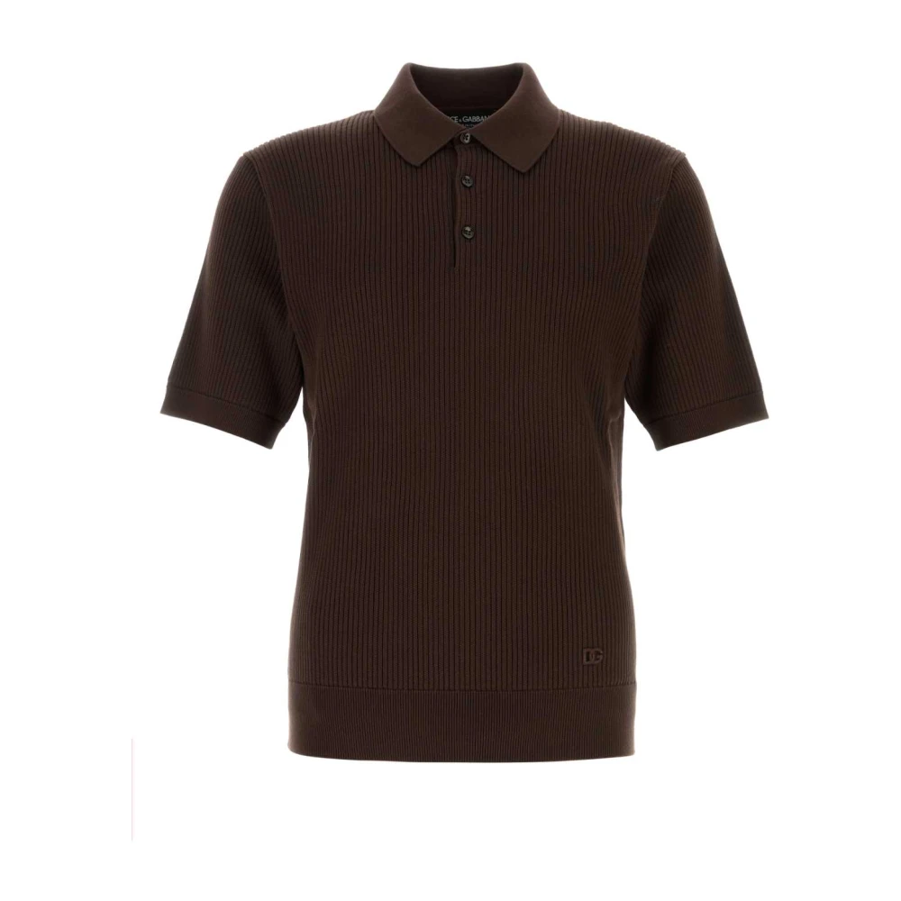 Dolce & Gabbana Brown Polo Shirts, Male, M, Micro-Rib Cotton Polo Shirt