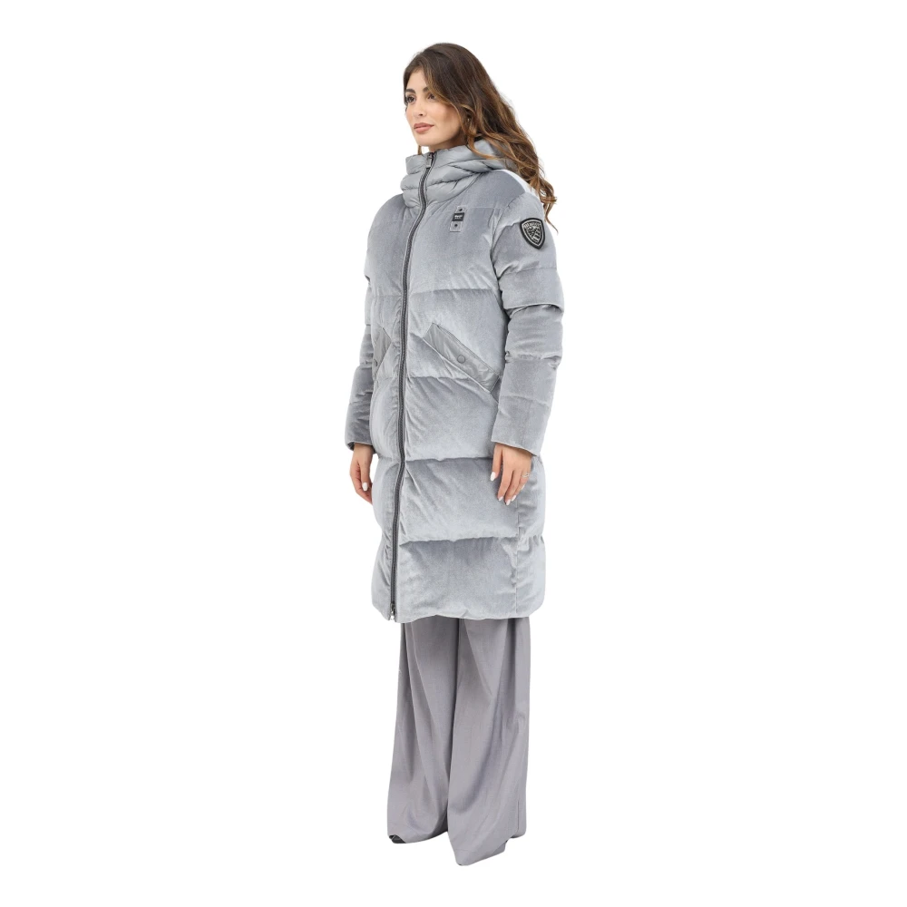Blauer Lange fluwelen grijze jas met nylon details Gray Dames