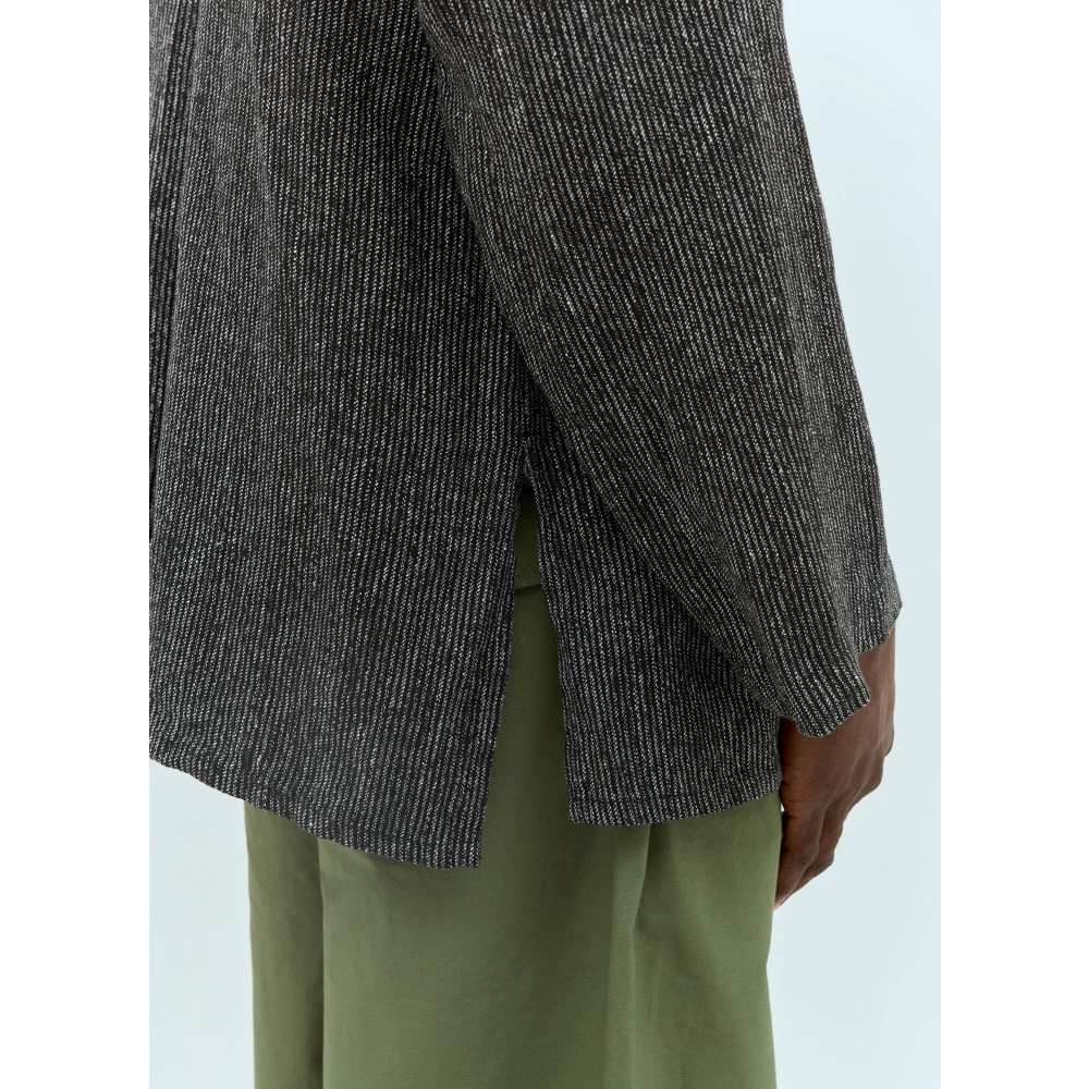 Engineered Garments Gestreepte Linnen Hemd met Kraag Gray Heren