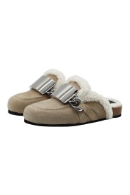 Beige Padded Chain Mules