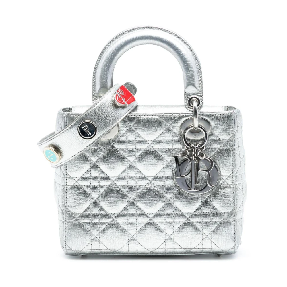Dior Vintage Women's Gray Pre-Owned Vintage Metallic Leather Lady Dior Satchel