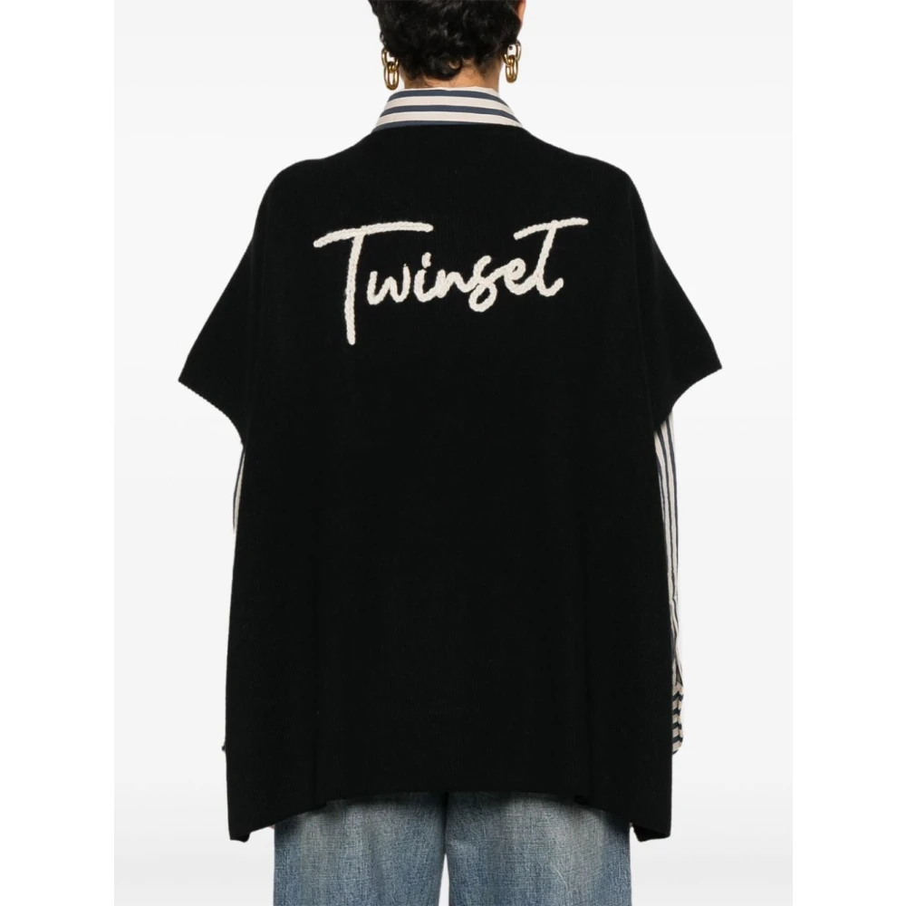 Twinset Zwarte Gebreide Truien met Logodetail Black Dames