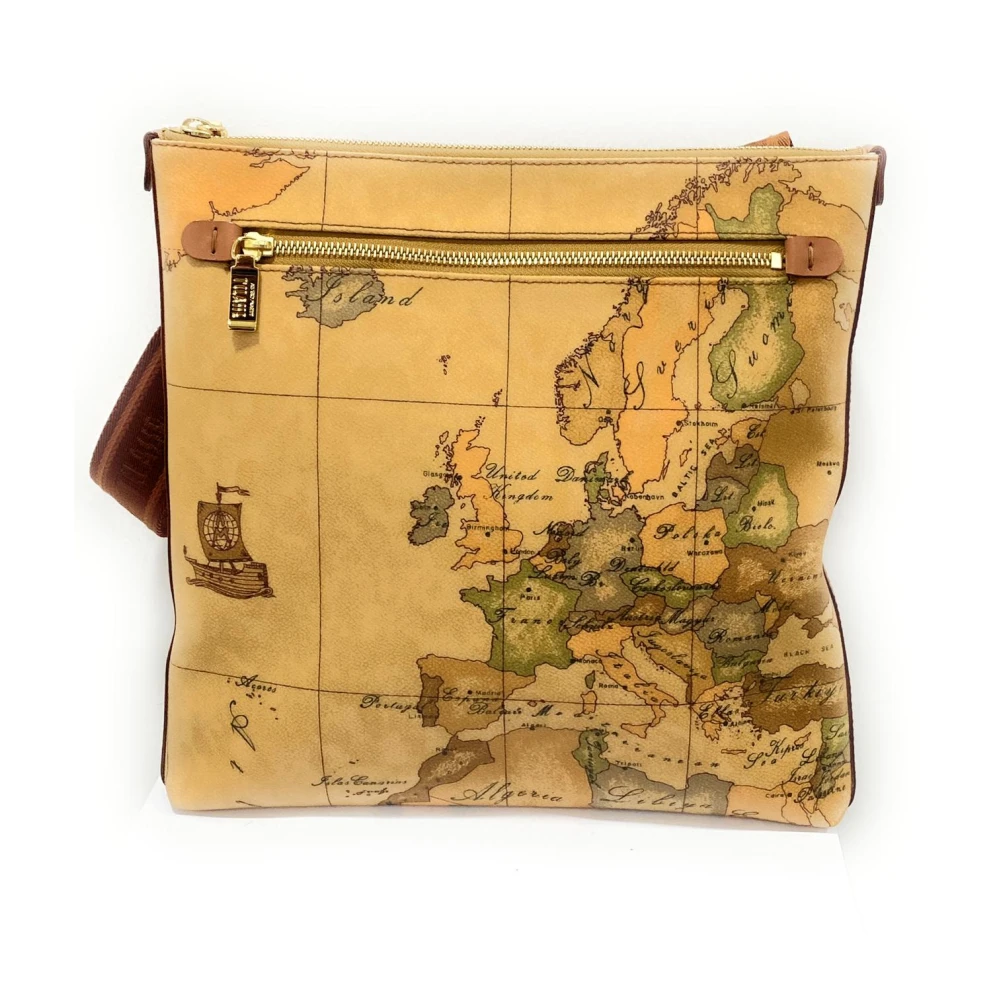 Alviero Martini 1a Classe Grote Unisex Schoudertas met Geo Clic Print Brown Unisex