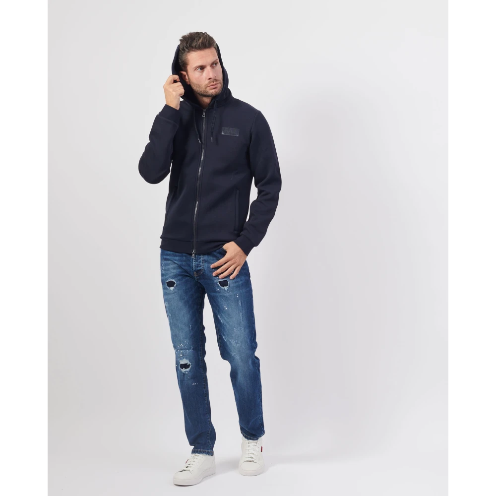 Emporio Armani Blauwe hoodie met volledige rits en zakken Blue Heren