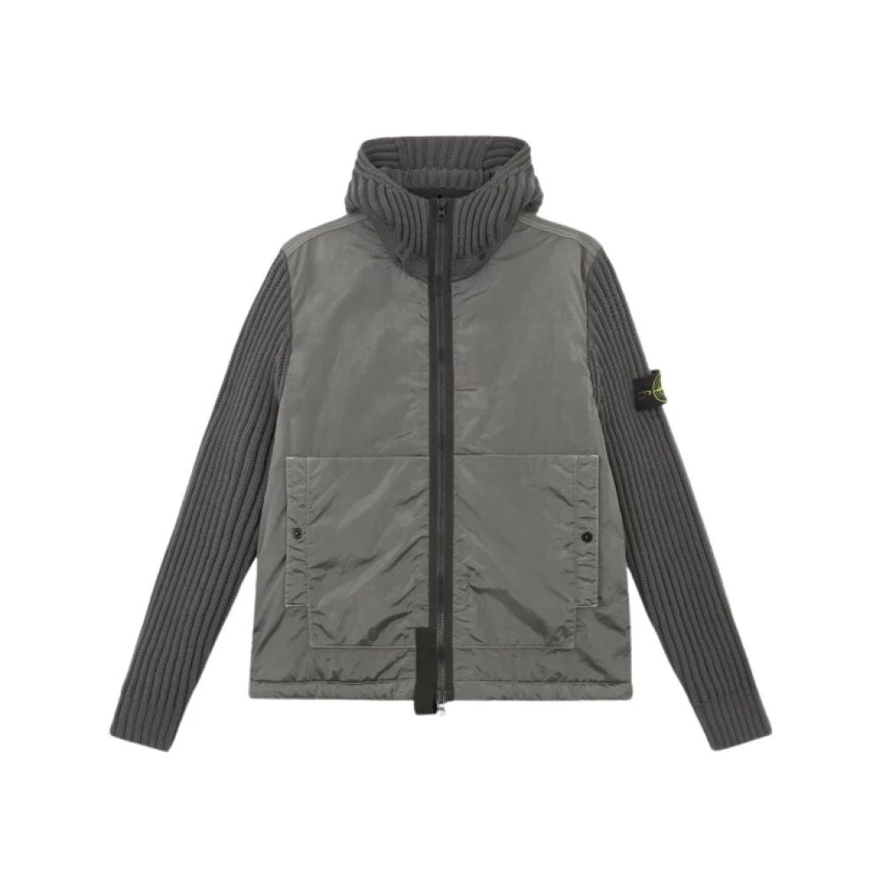 Stone Island Metallic Nylon Hoodie met Afneembare Capuchon Gray Heren