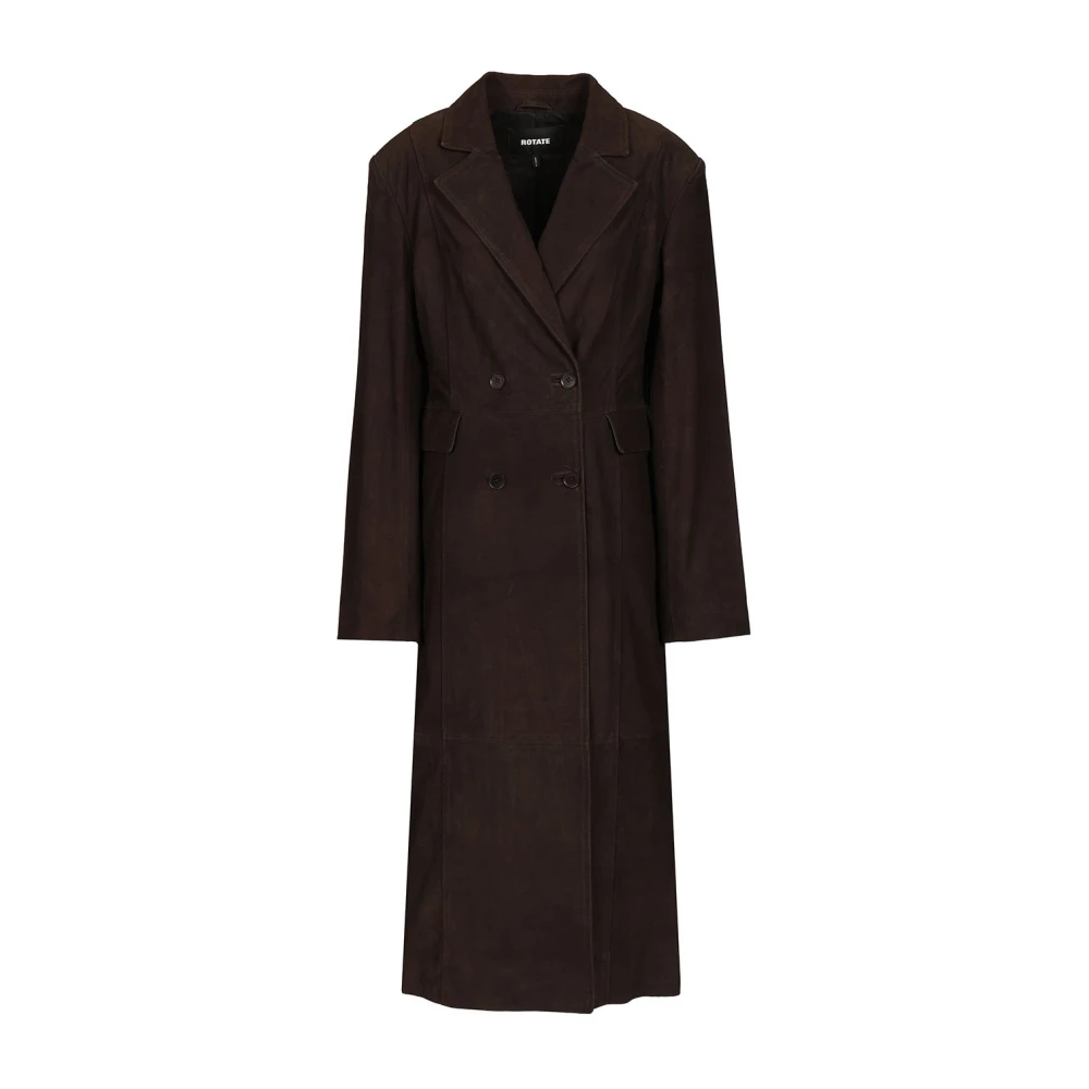 Rotate Birger Christensen , Double-Breasted Coats, Female, Brown, L, Long Suede Coat