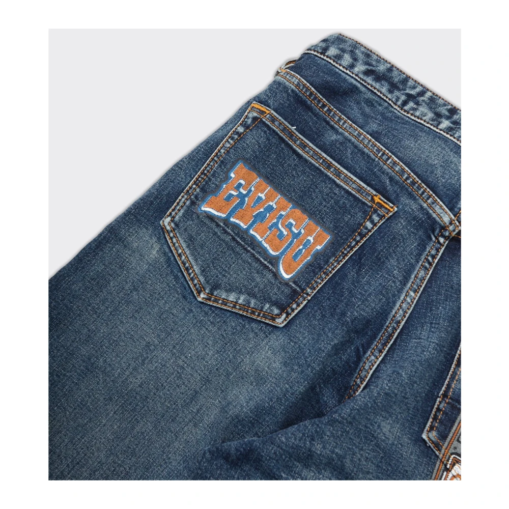 Evisu Geborduurde Denim Blauwe Jeans Blue Heren