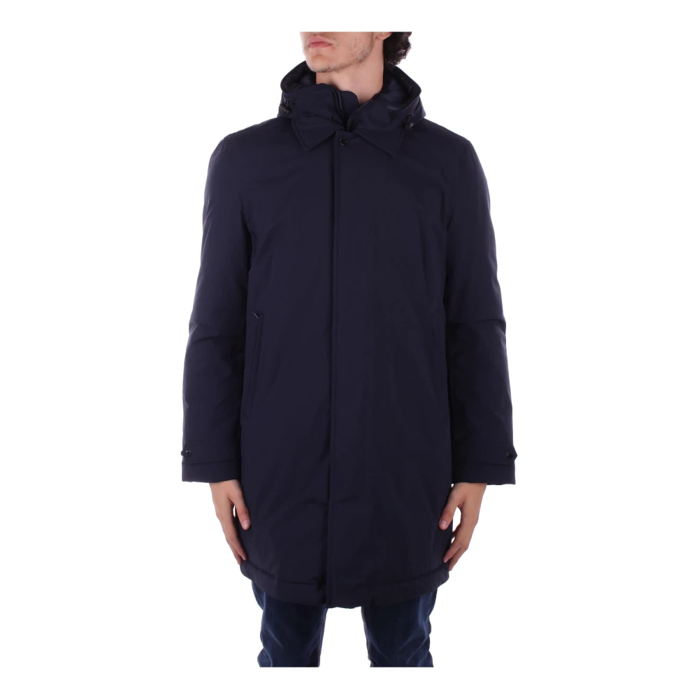 Woolrich Men's Blue Hooded Coat With Buttons And Zipper - Parkas - S - Coats