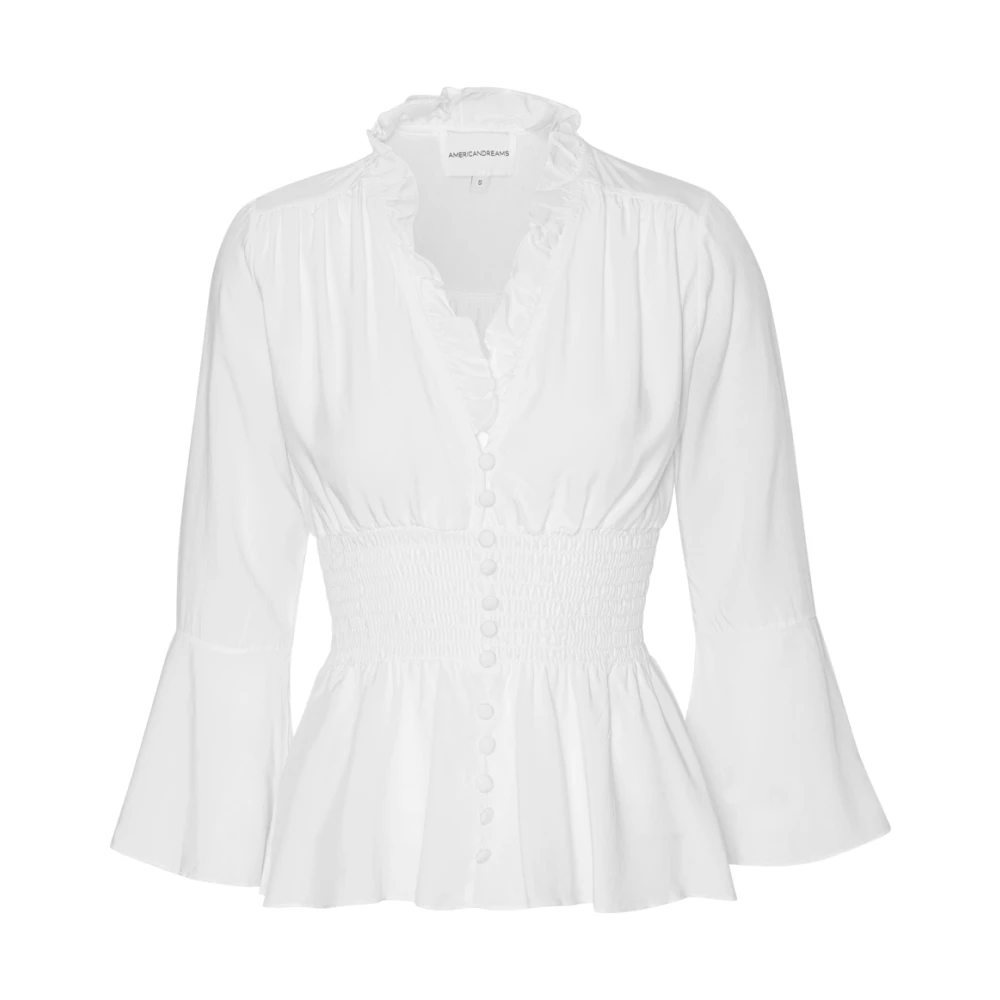 American Dreams Witte Smocked Top met 3 4 Mouwen White Dames