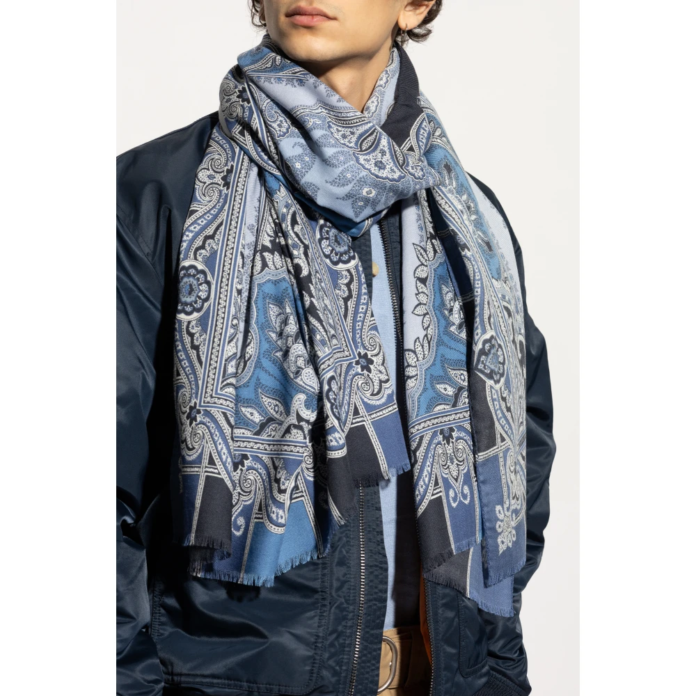 ETRO Kasjmier sjaal met decoratief patroon Blue Heren