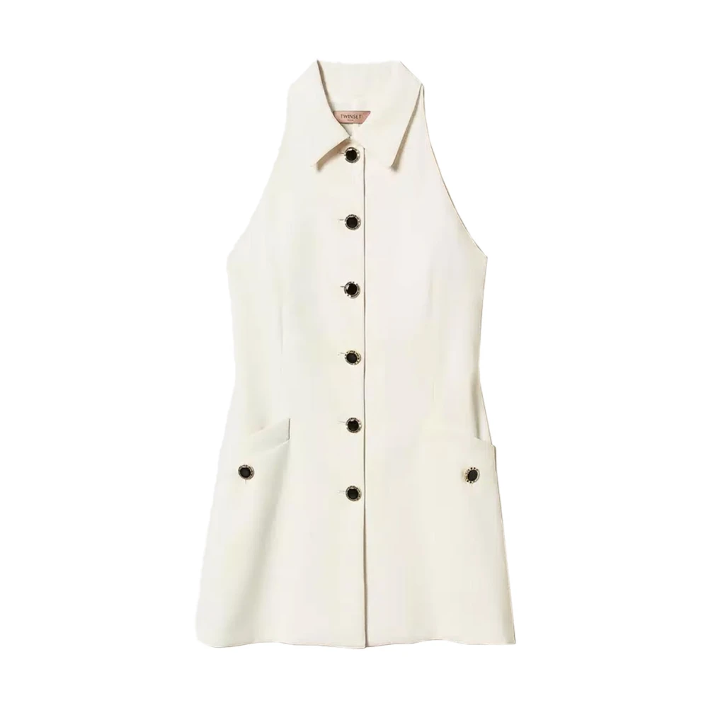 Twinset Elegante Polyester Jurk met Juweelknopen Beige Dames