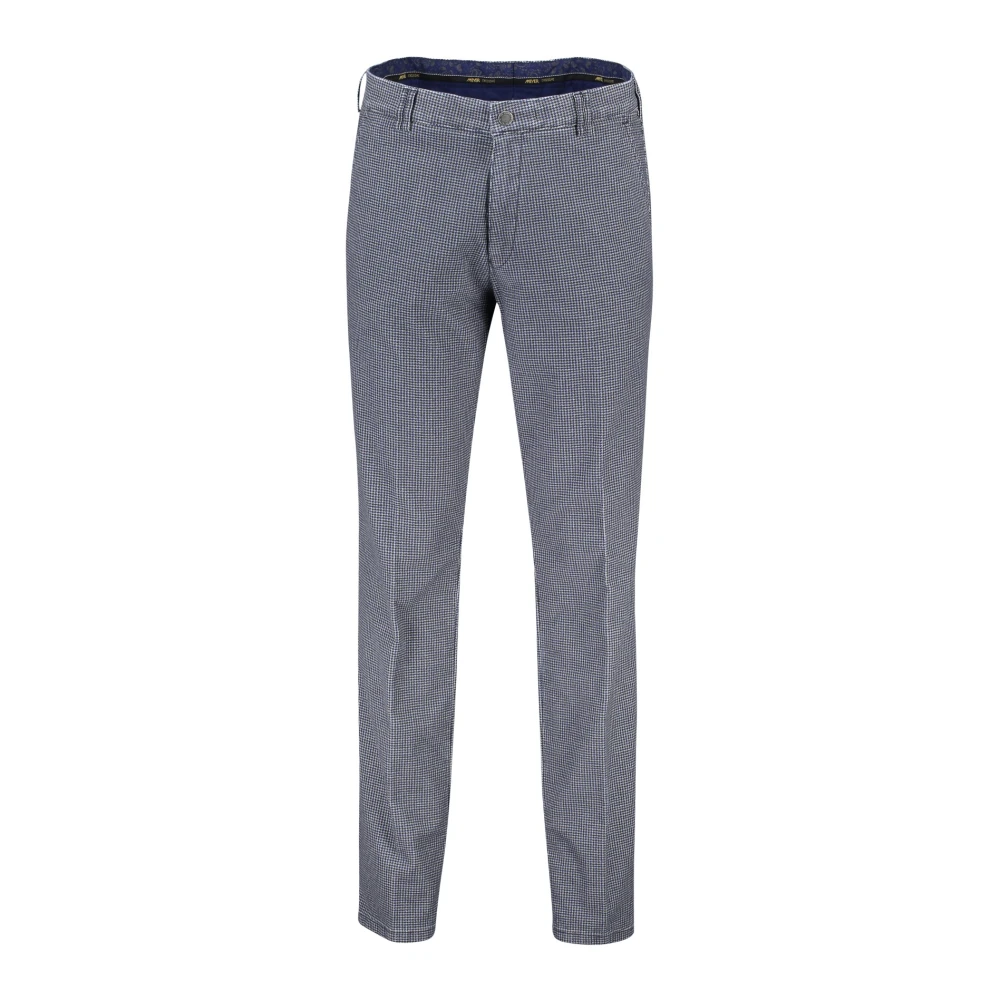 Meyer Blauwe Katoenen Chino Broek Geruit Blue Heren