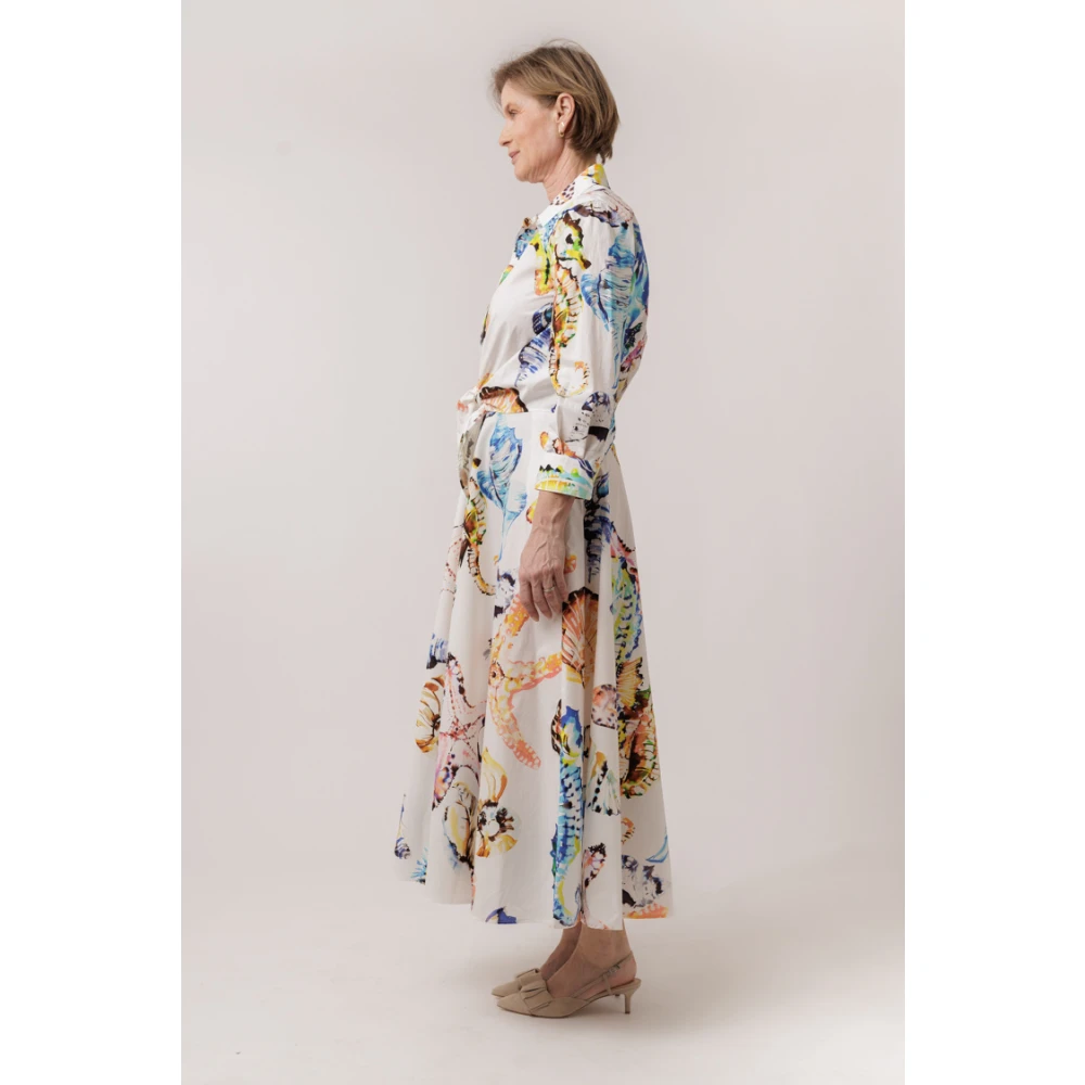 Sara Roka Maxi Jurk met Schelpenprint en Strikdetail Multicolor Dames
