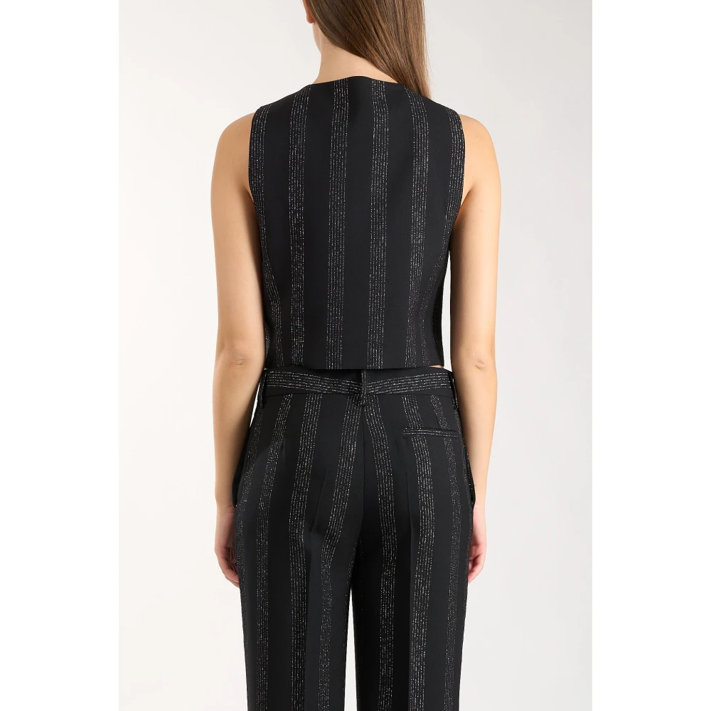 Msgm Slim Fit Wollen Blend Lurex Gilet Black Dames