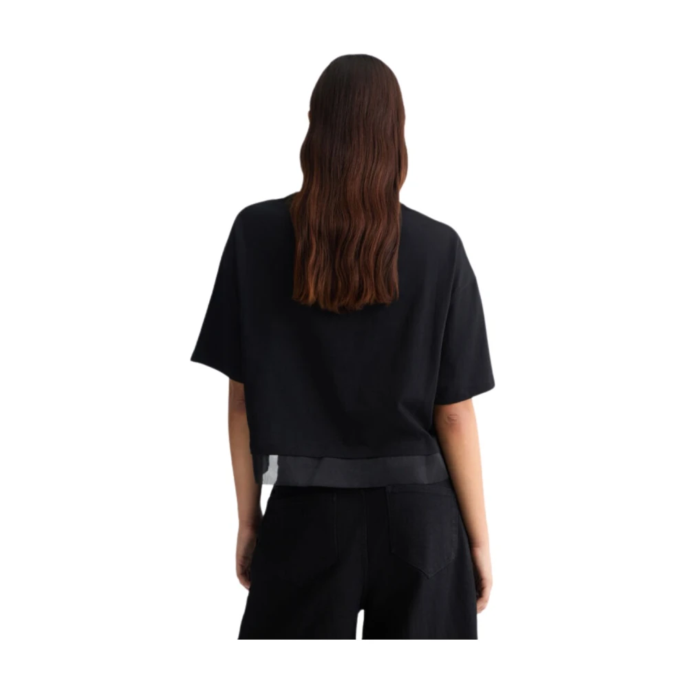 Liu Jo Zwarte Katoenen T-shirt met 3 4 Mouwen Black Dames