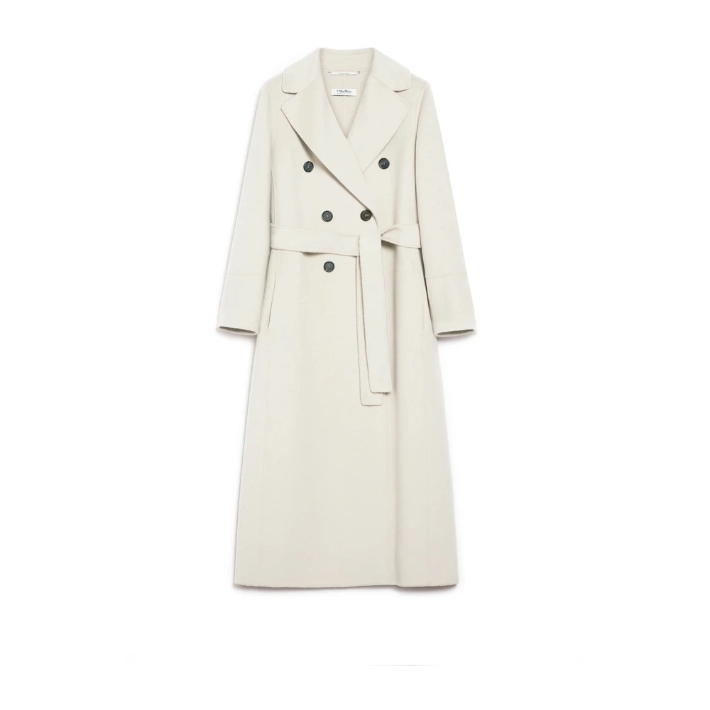 Max Mara Beige Wol Double-Breasted Lange Jas Beige Dames