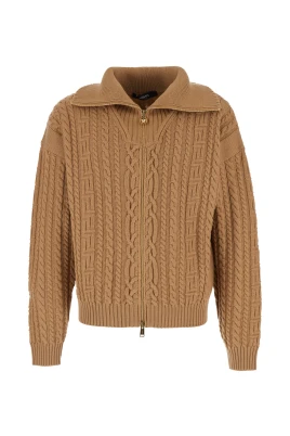 Broderad Zip-tröja i Ullstickning