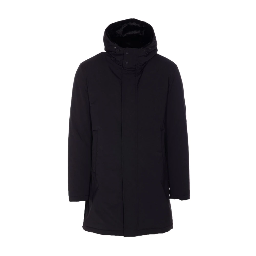 Herno Men's Black Parka Coat With Faux Fur Lining