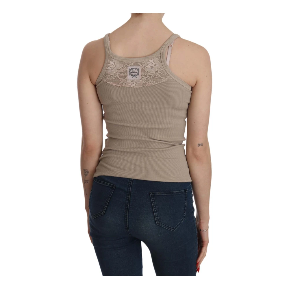 Pink Memories Bruine Mouwloze Katoenen Blouse Brown Dames
