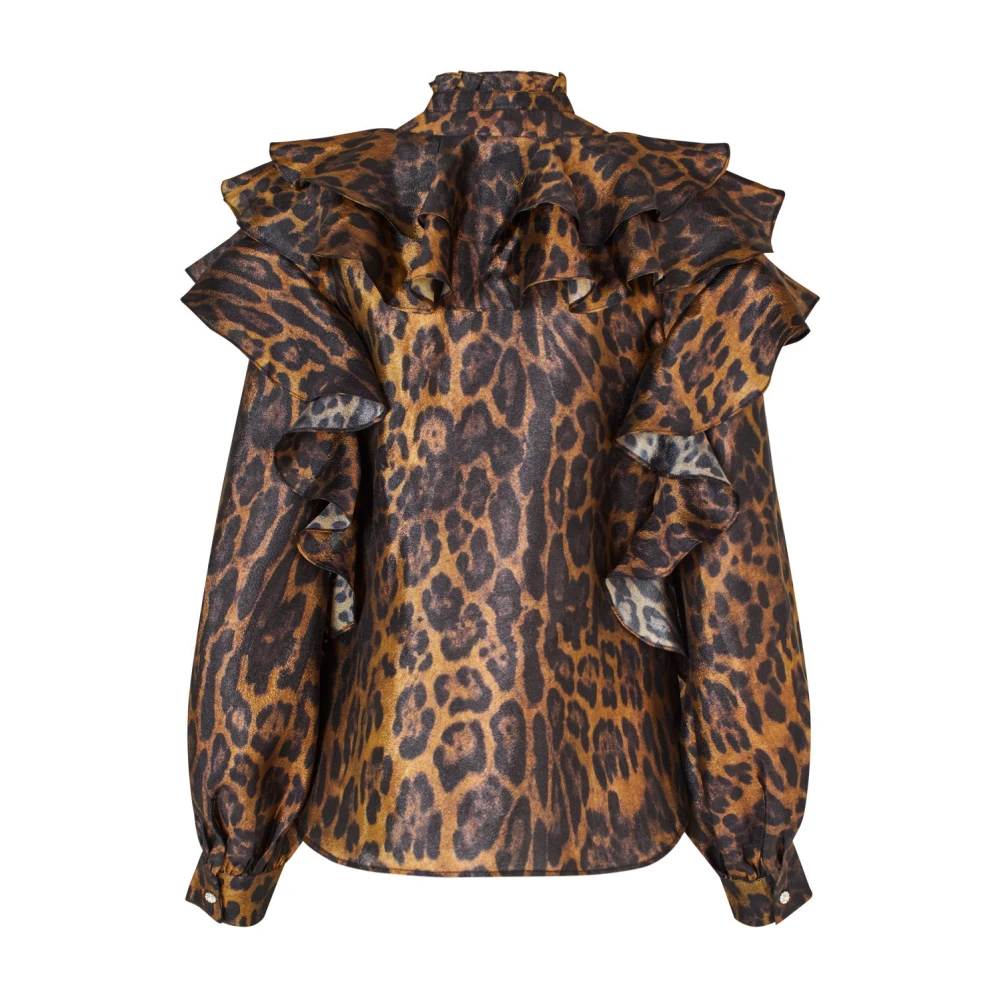 Cras Blouse met ruches en hoge hals Brown Dames