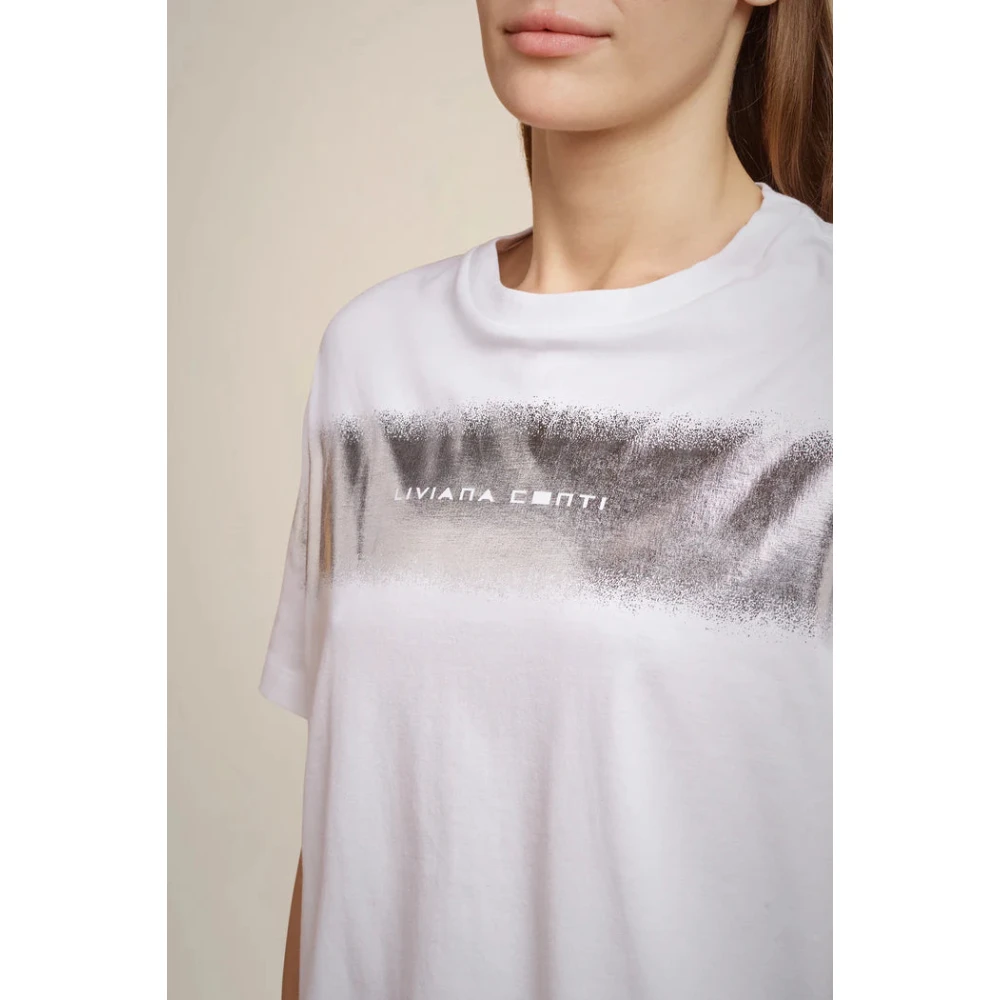 Liviana Conti Katoenen Ronde Hals Korte Mouw T-shirt White Dames
