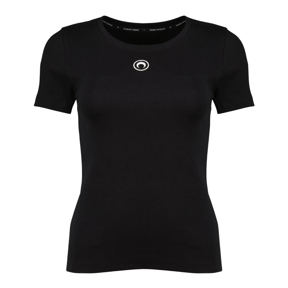 Marine Serre Women's Black T-Shirts, Xs, Moon Logo Baby Fit T-Shirt