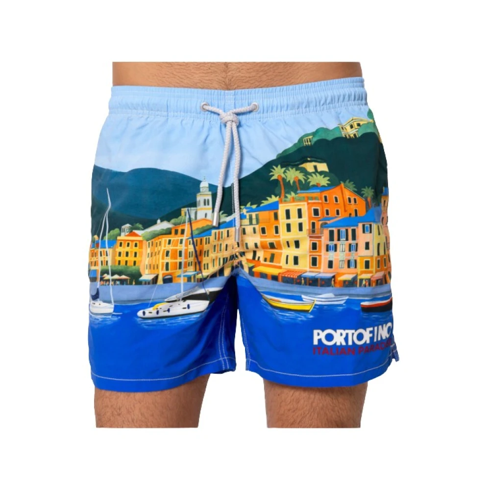 Mc2 Saint Barth Uomo Multicolor Blu Portofino Motivo Pantaloncini Da Bagno No