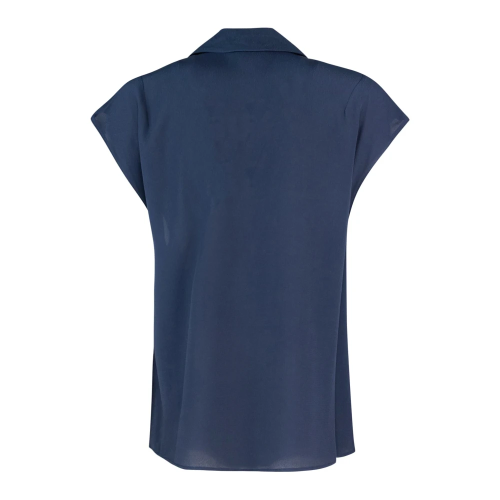 PATRIZIA PEPE Blauwe Viscose Shirt Zachte Pasvorm Korte Mouw Blue Dames