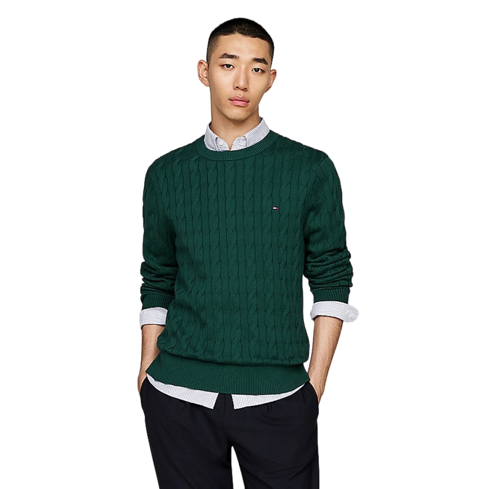 Tommy Hilfiger Groene Chain-Knit Crew Neck Sweater Green Heren