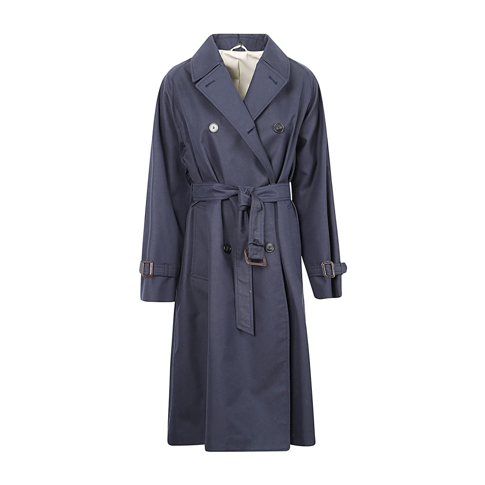 Max Mara Weekend Blauwe Katoenen en Polyester Medium Lengte Trench Blue Dames