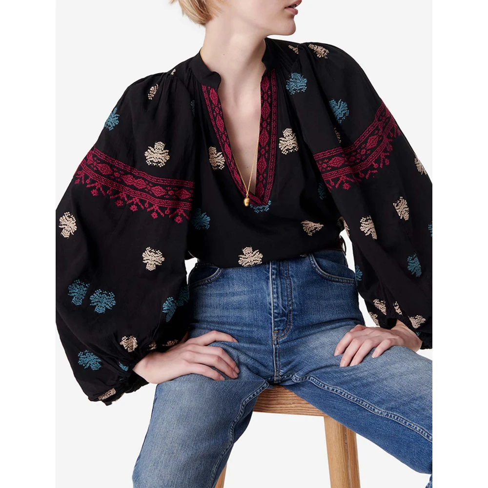 Vanessa Bruno Zwarte Pofmouw Blouse Black Dames