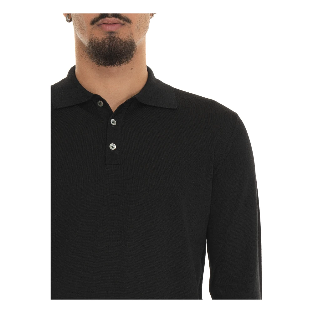 Hindustrie Merino wol lange mouw poloshirt Black Heren