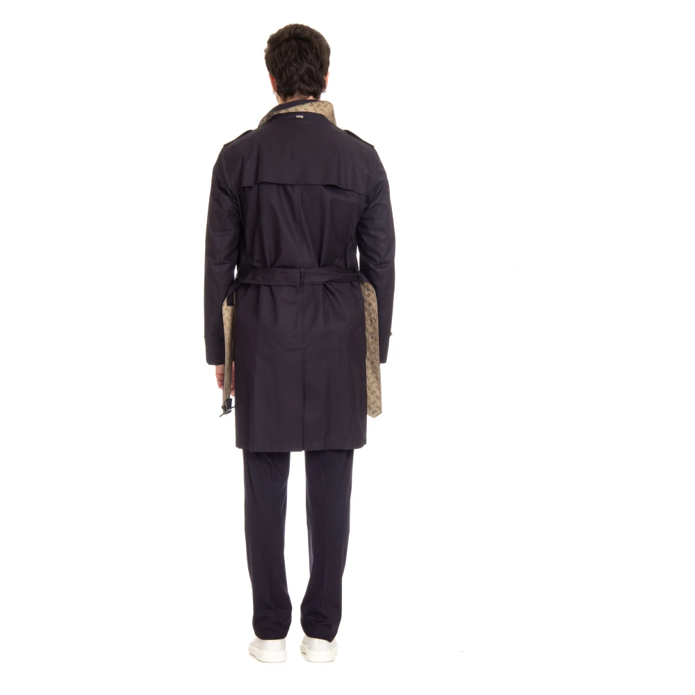 Herno Blauwe katoenen trenchcoat Blue Heren