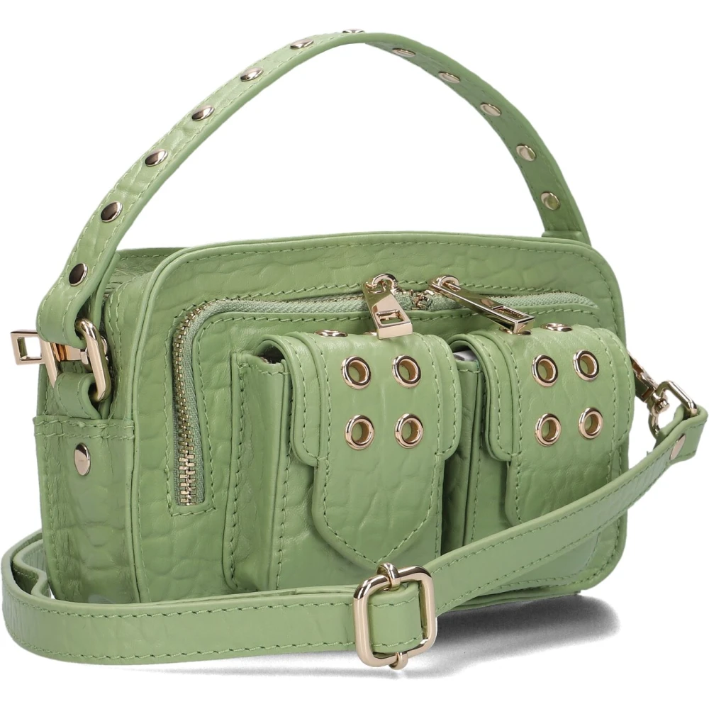 Núnoo Groene Leren Schoudertas Helena Eyelet Green Dames