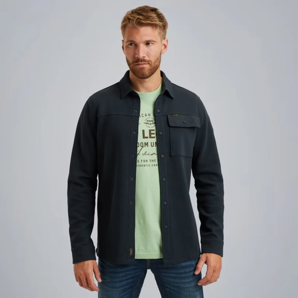 PME Legend Wafel Dubbelzijdig Jersey Overhemd Jas Blue Heren