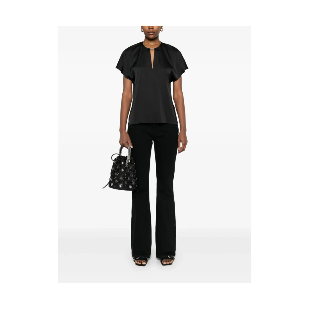 Calvin Klein Zwarte V-hals Cap Mouw Shirt Black Dames