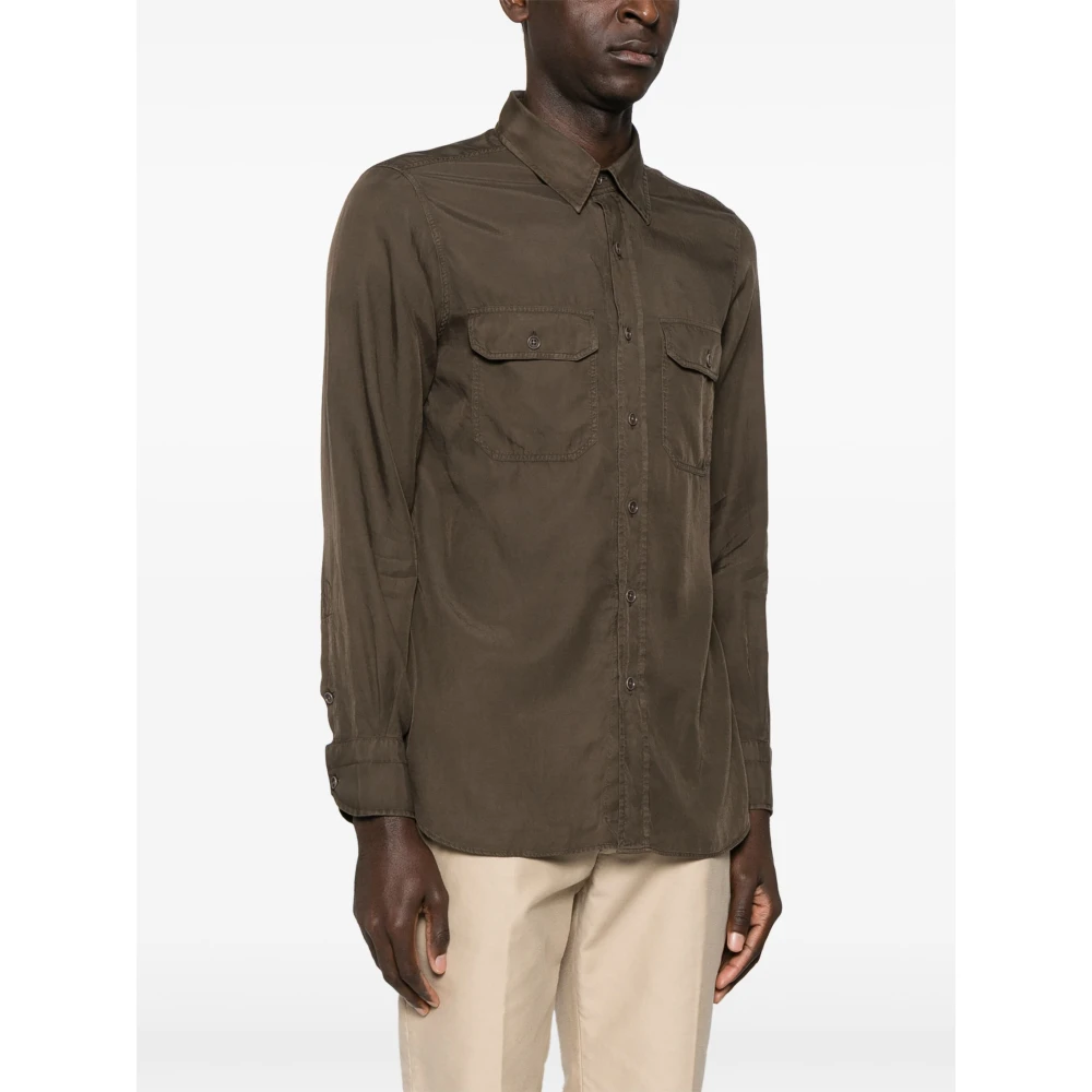 Tom Ford Slim Fit Militaire Twill Shirt Brown Heren