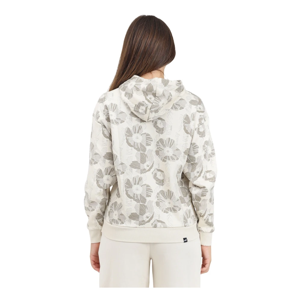 Puma Bloemen Hoodie Class Act Beige White Dames