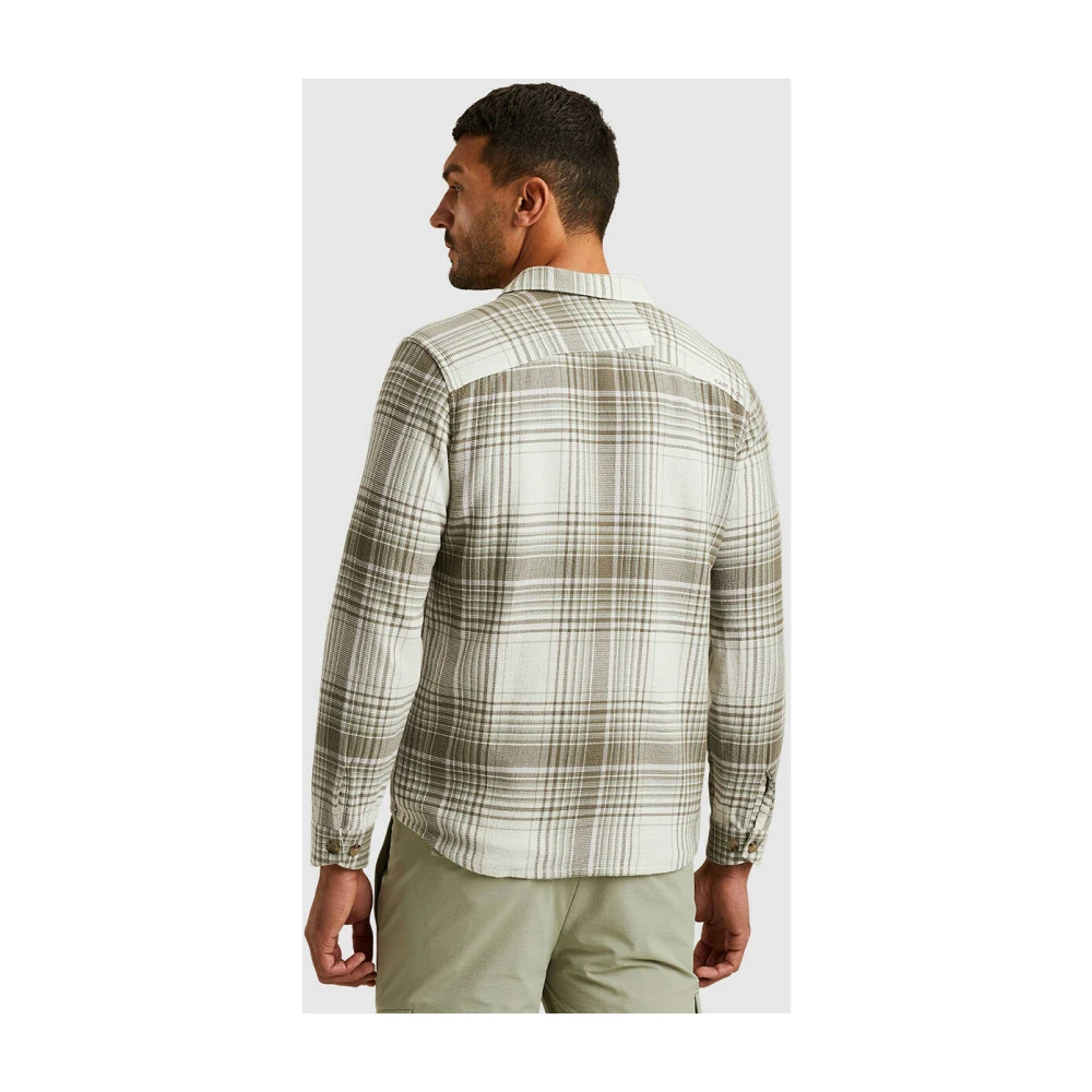 Cast Iron Geruite geweven lange mouw overshirt Beige Heren