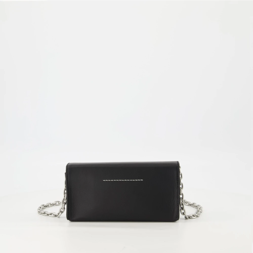 MM6 Maison Margiela Zwarte leren kettingportemonnee Lente-Zomer 2025 Black Dames
