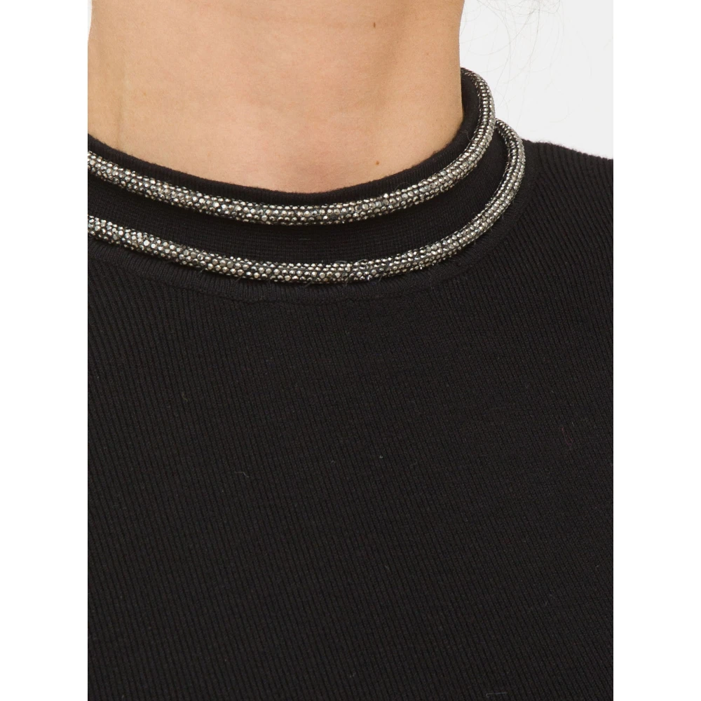 Nenette Zwarte Serpentine Strass Knoop Top Black Dames