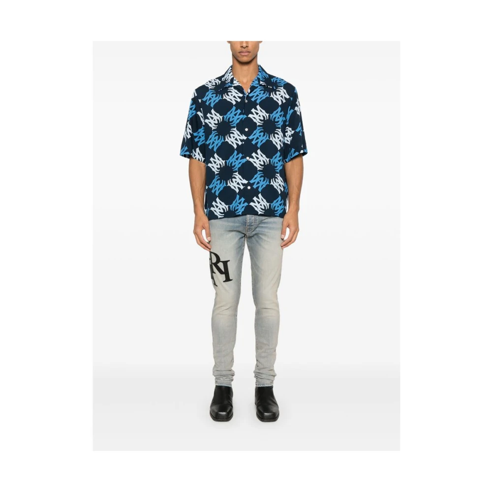 Amiri Navy Blue Camp Kraag Shirt Multicolor Heren