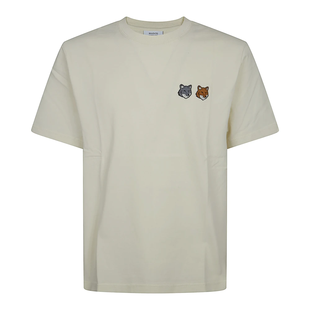Maison Kitsuné Men's Beige T-Shirts, S, Double Fox Head Comfort Tee-Shirt